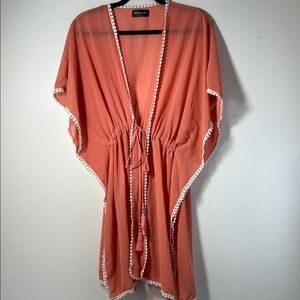 Orange Sheer Kimono with White Trim